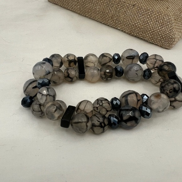 Double strand Tourmaline gemstone beaded stretch bracelet - Picture 5 of 6